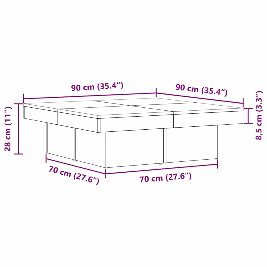 Table basse Chêne noir 90 x 90 x 28 cm Bois d'ingénierie - 10