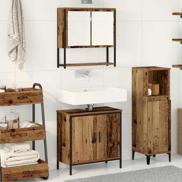 Ensemble de mobilier de salle de bain avec étagère 2 pcs Marron