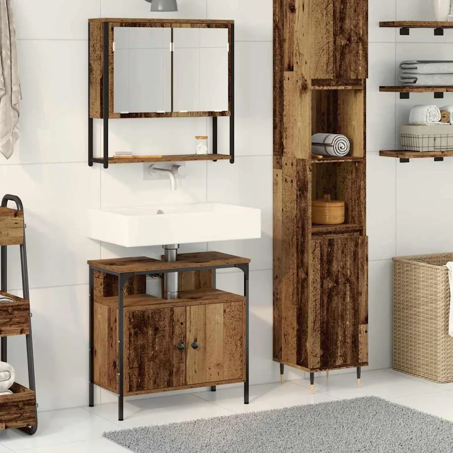 Ensemble de mobilier de salle de bain avec étagère 2 pcs Marron