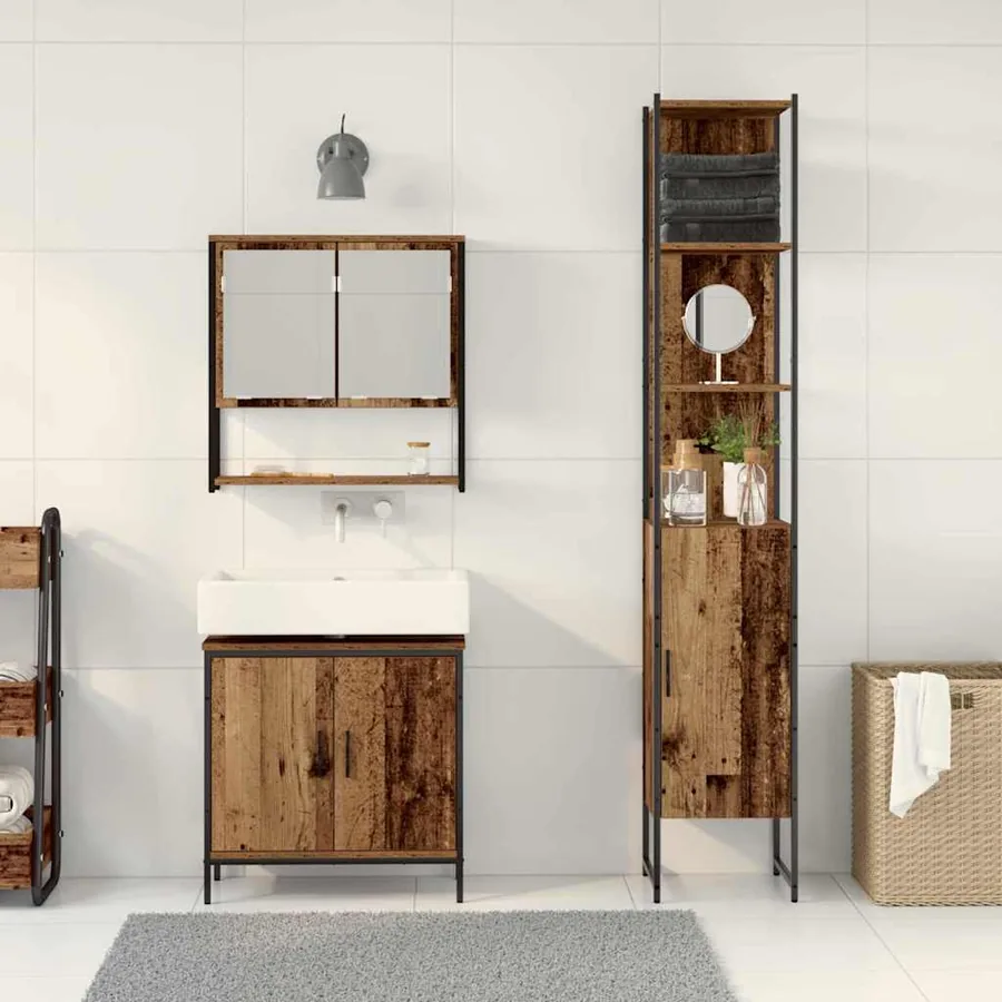 Ensemble de mobilier de salle de bain avec étagère 3 pcs Marron - 4