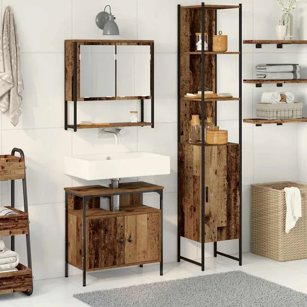 Ensemble de mobilier de salle de bain 3 pcs Bois Ancien