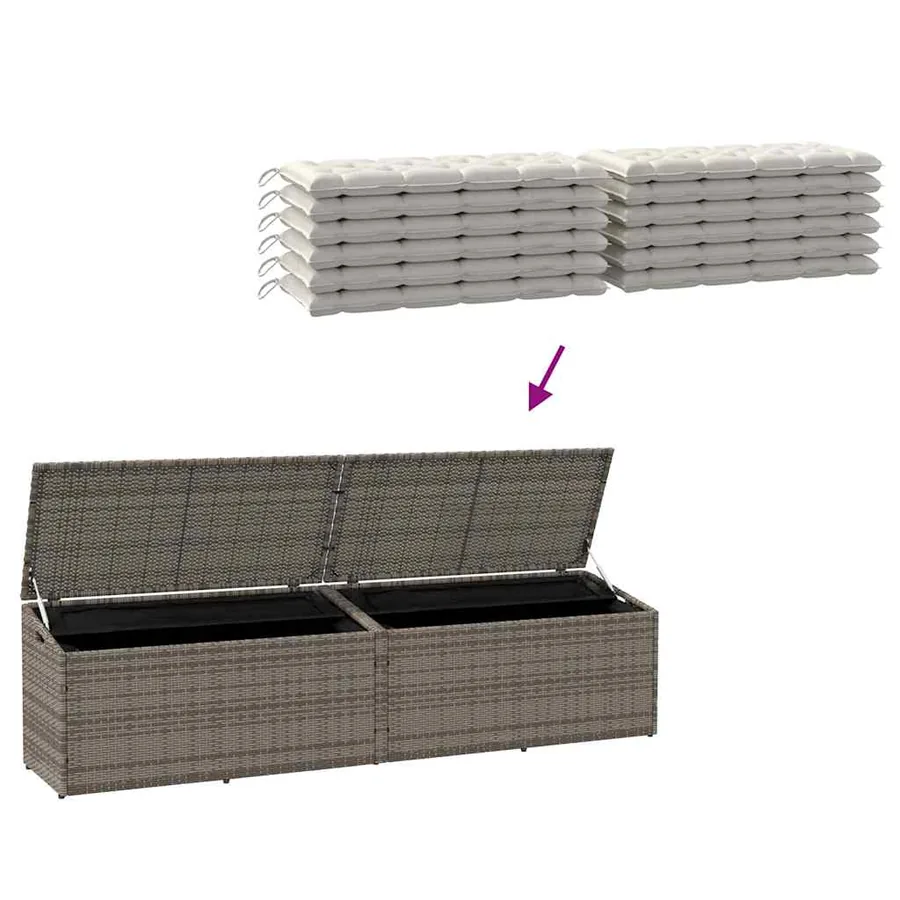 Boîte de rangement de jardin gris 220x50x58 cm résine tressée - 7