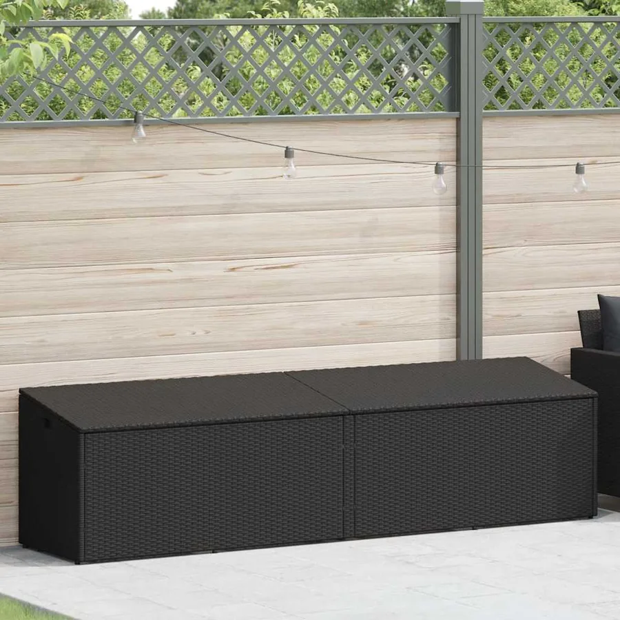 Boîte de rangement de jardin noir 220x50x58 cm résine tressée - 2