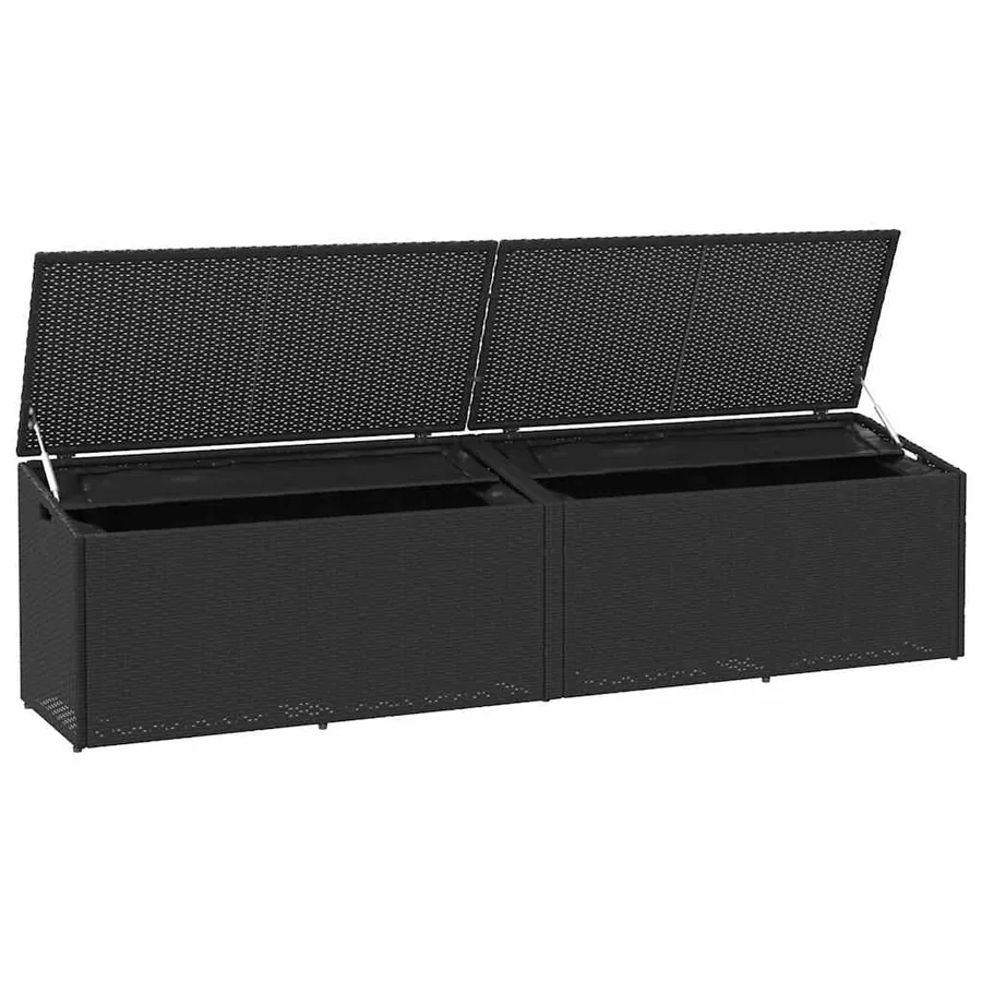 Boîte de rangement de jardin noir 220x50x58 cm résine tressée - 4