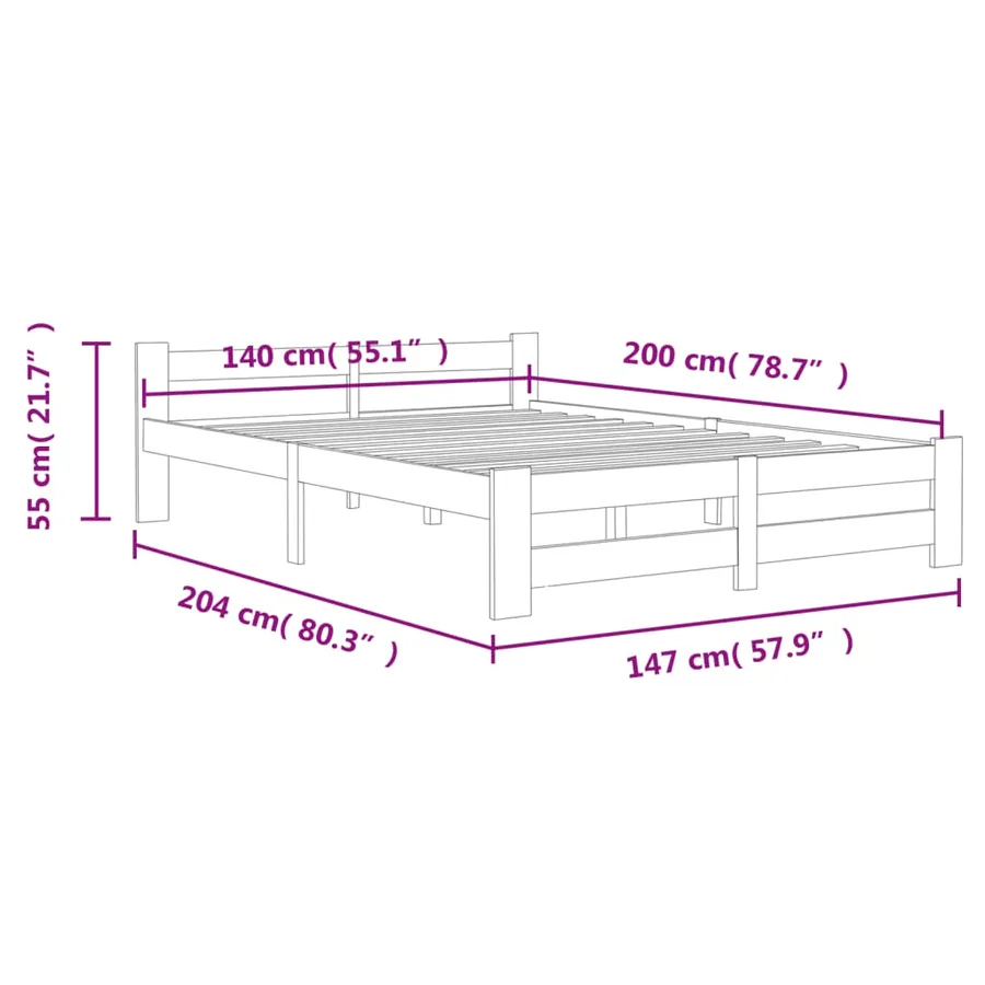 Cadre de lit sans matelas marron miel pin massif 140x200 cm - 6