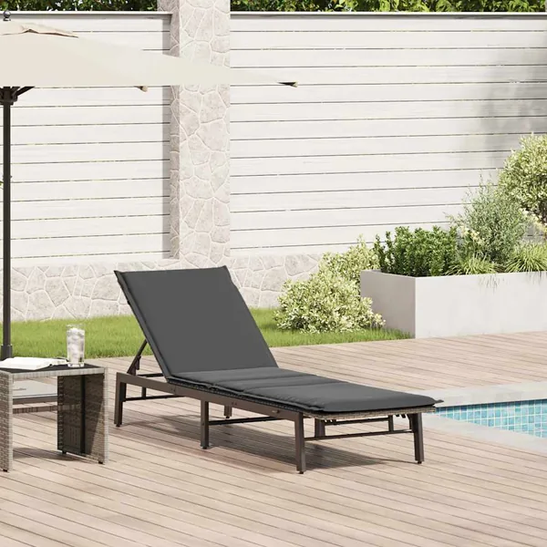 Chaise longue avec coussin gris résine tressée