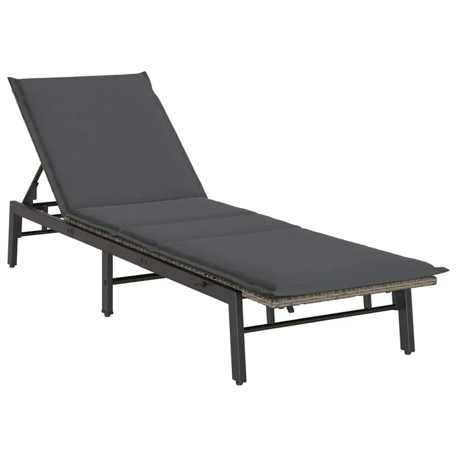 Chaise longue avec coussin gris résine tressée - 2