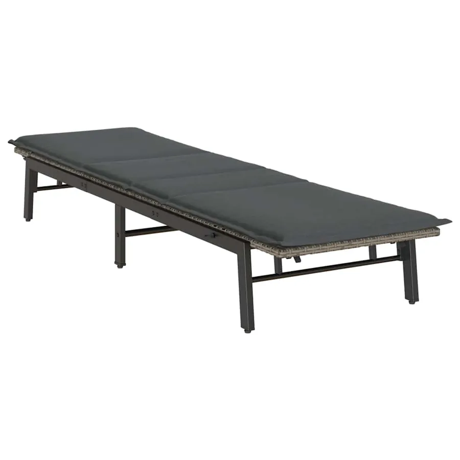 Chaise longue avec coussin gris résine tressée - 4