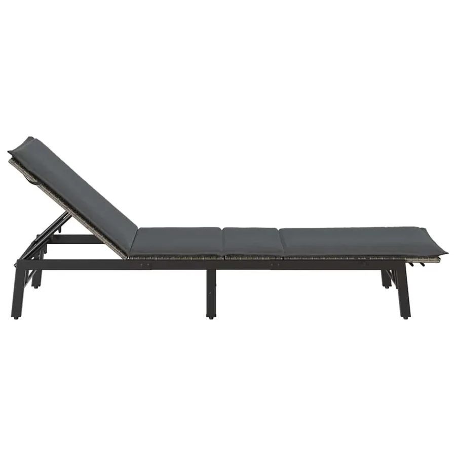 Chaise longue avec coussin gris résine tressée - 7