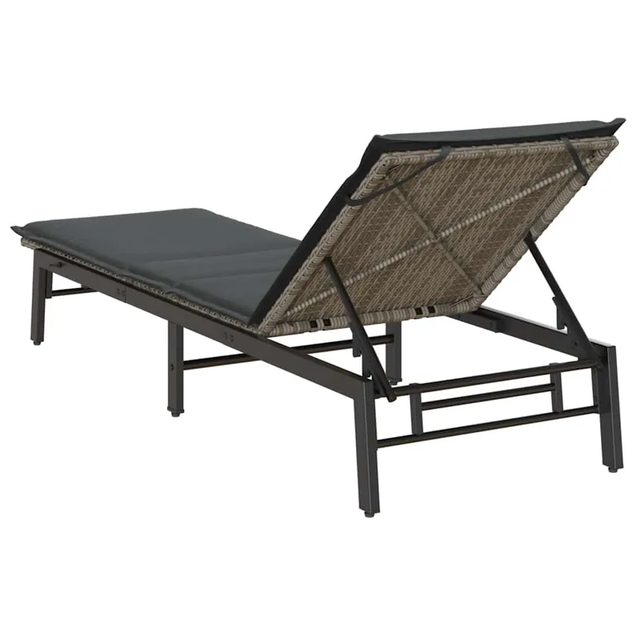 Chaise longue avec coussin gris résine tressée - 8