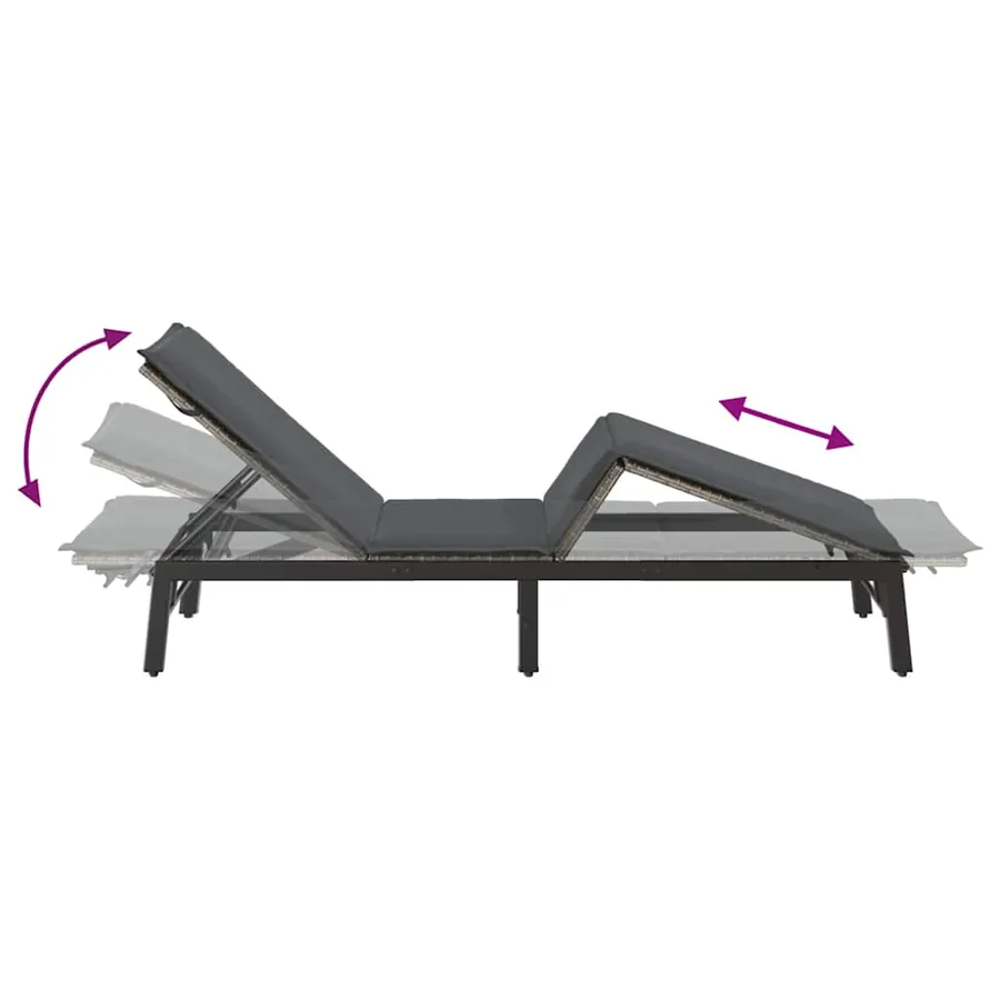 Chaise longue avec coussin gris résine tressée - 9