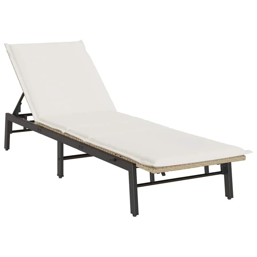 Chaise longue avec coussin beige résine tressée - 2