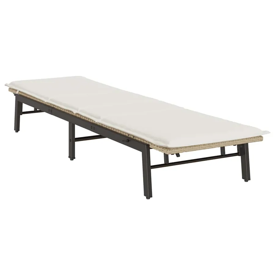 Chaise longue avec coussin beige résine tressée - 4