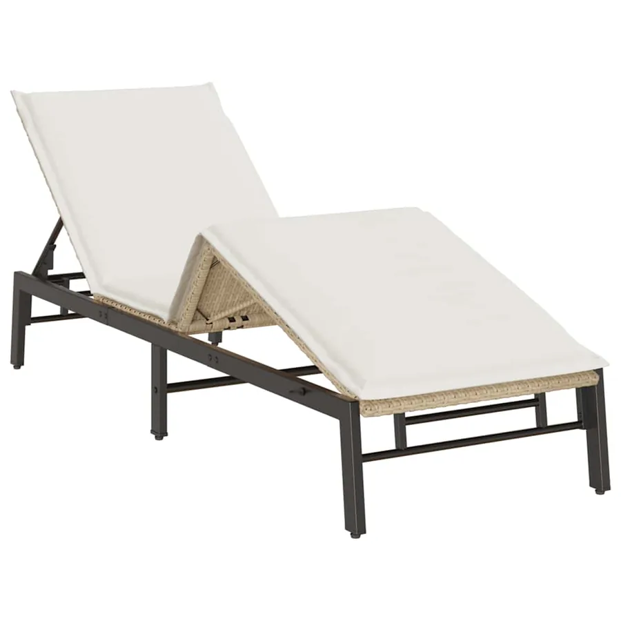 Chaise longue avec coussin beige résine tressée - 5