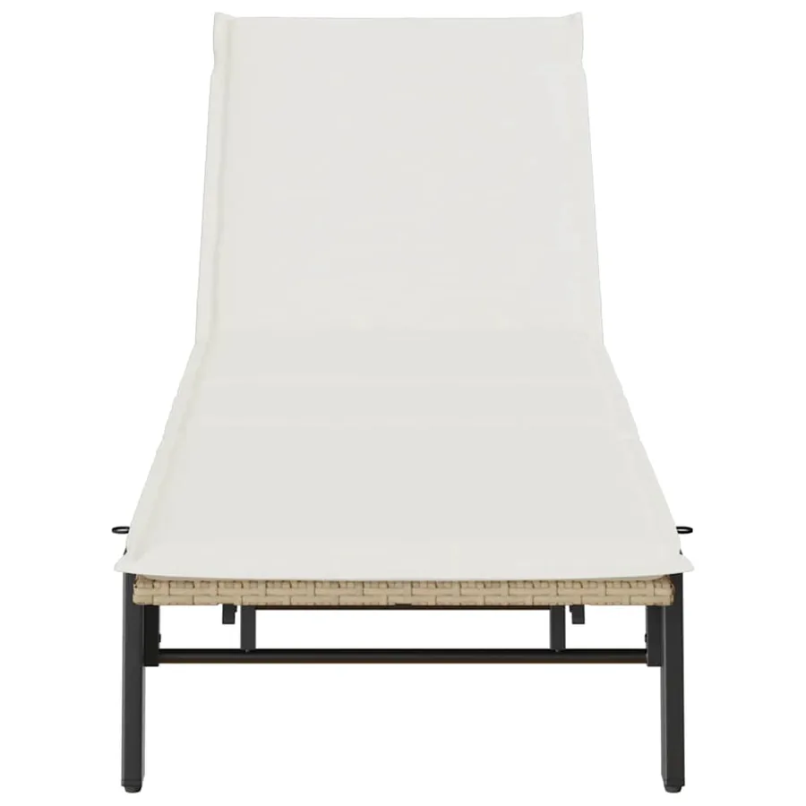 Chaise longue avec coussin beige résine tressée - 6