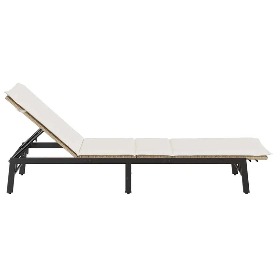 Chaise longue avec coussin beige résine tressée - 7