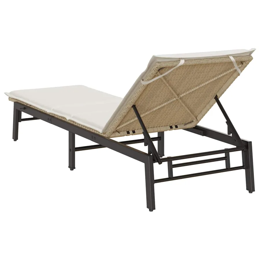 Chaise longue avec coussin beige résine tressée - 8