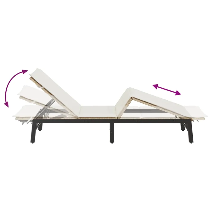 Chaise longue avec coussin beige résine tressée - 9