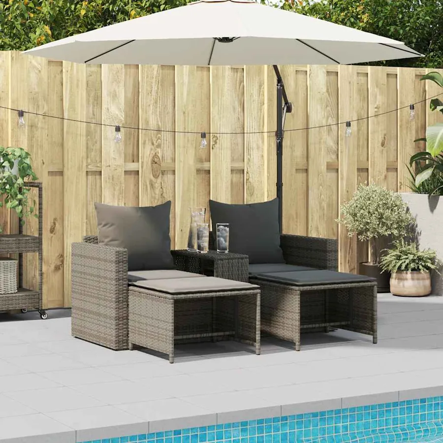 Salon de jardin 5 pcs avec coussins empilable gris polyrotin - 3
