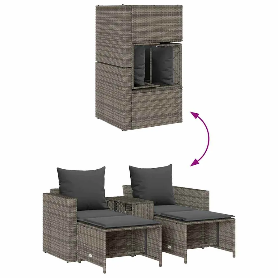 Salon de jardin 5 pcs avec coussins empilable gris polyrotin - 8