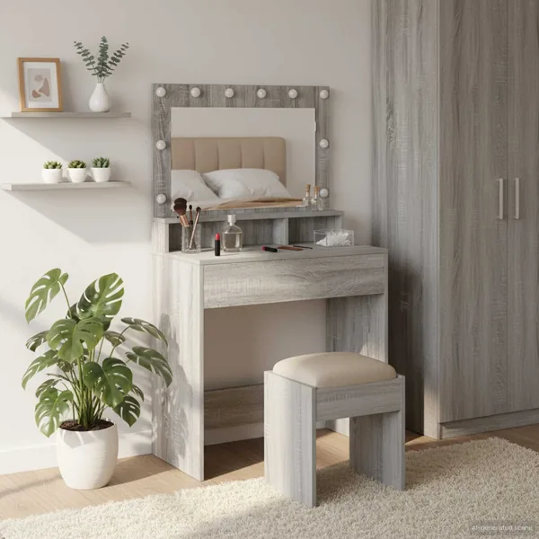 Table de Toilette avec étagère Gris Sonoma 78,5 x 41 x 135 cm