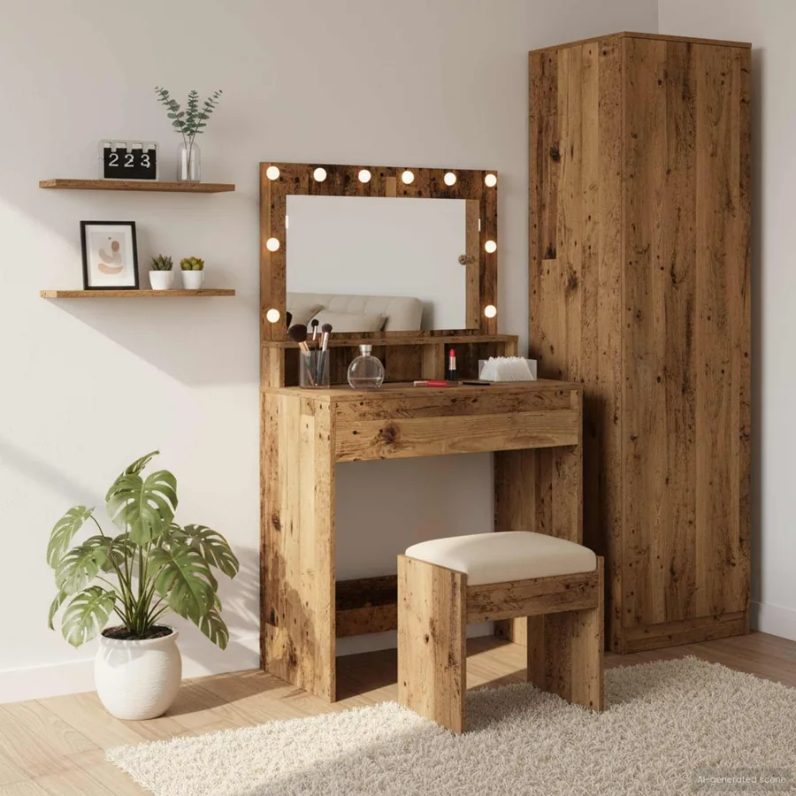 Table de Toilette avec étagère Bois ancien 75,5 x 41 x 135 cm