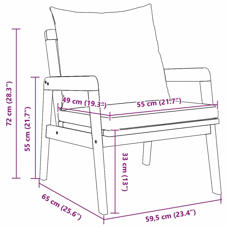 Chaise de jardin 2 Pièce Huile Naturelle 65 x 59,5 x 72 cm - 8
