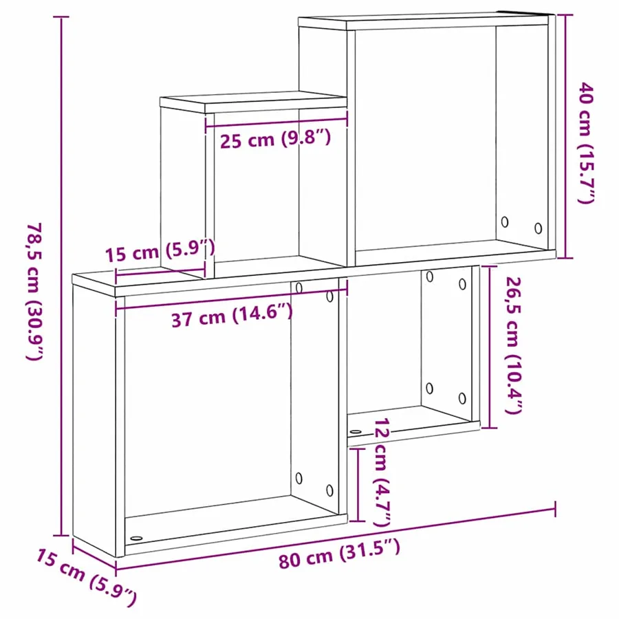 Étagère Murale Chêne noir 80 x 15 x 78,5 cm Bois d'ingénierie - 8