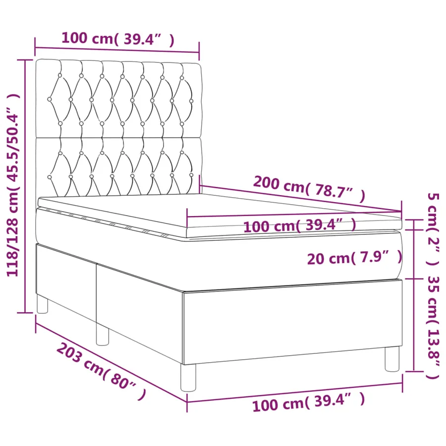 Sommier à lattes de lit avec matelas Gris foncé 100x200cm Tissu - 6