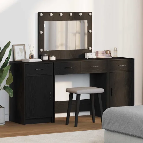 Table de Toilette avec tiroir 3 pcs Noir Bois d'ingénierie