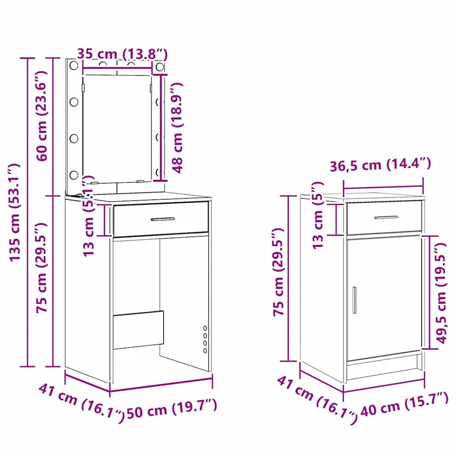Table de Toilette 2 pcs Marron 50 x 41 x 135 cm - 16