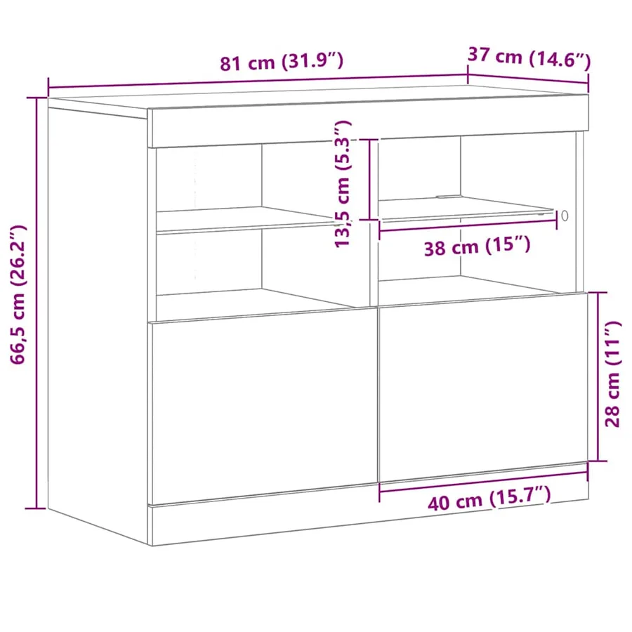 Buffet LED Noir 81 x 37 x 66,5 cm Bois d'ingénierie - 13