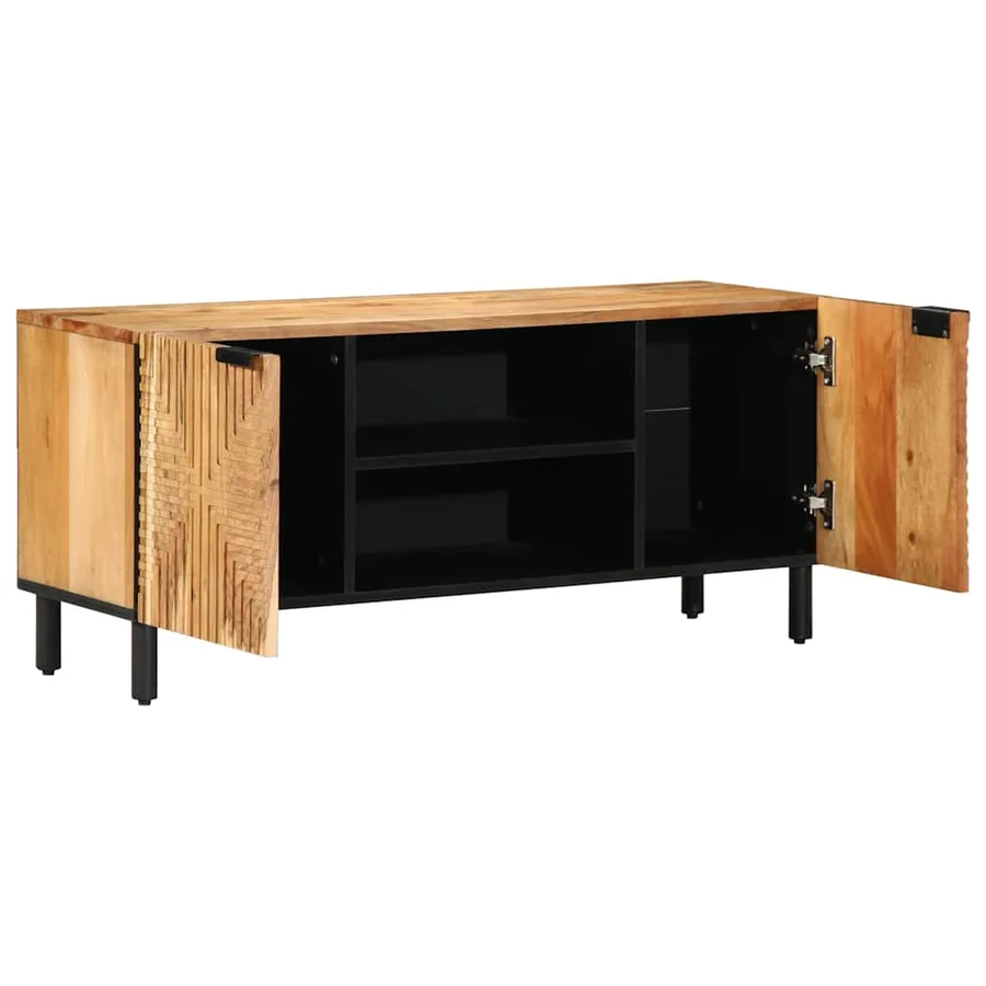 Meuble TV 105 x 33 x 46 cm en bois massif d'acacia - 2