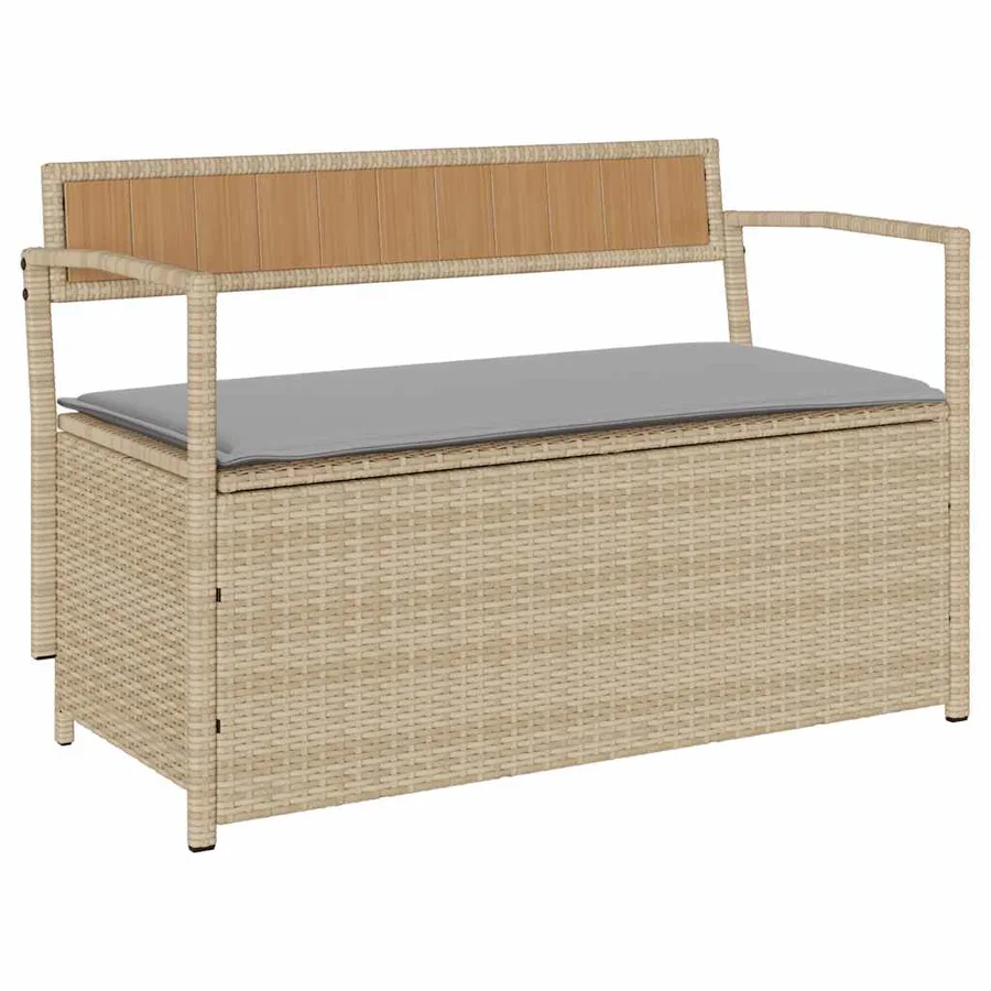 Banc de rangement de jardin avec coussin beige résine tressée - 2