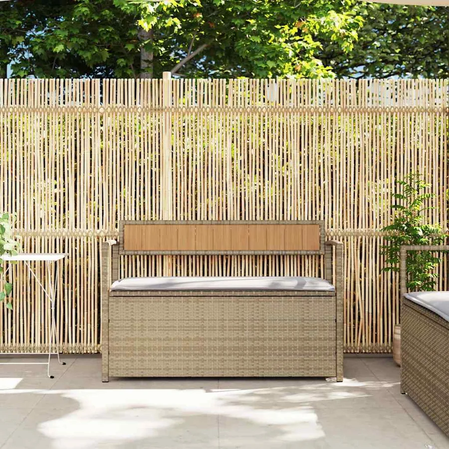 Banc de rangement de jardin avec coussin beige résine tressée - 3