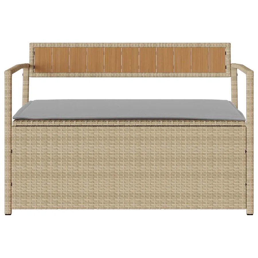 Banc de rangement de jardin avec coussin beige résine tressée - 4