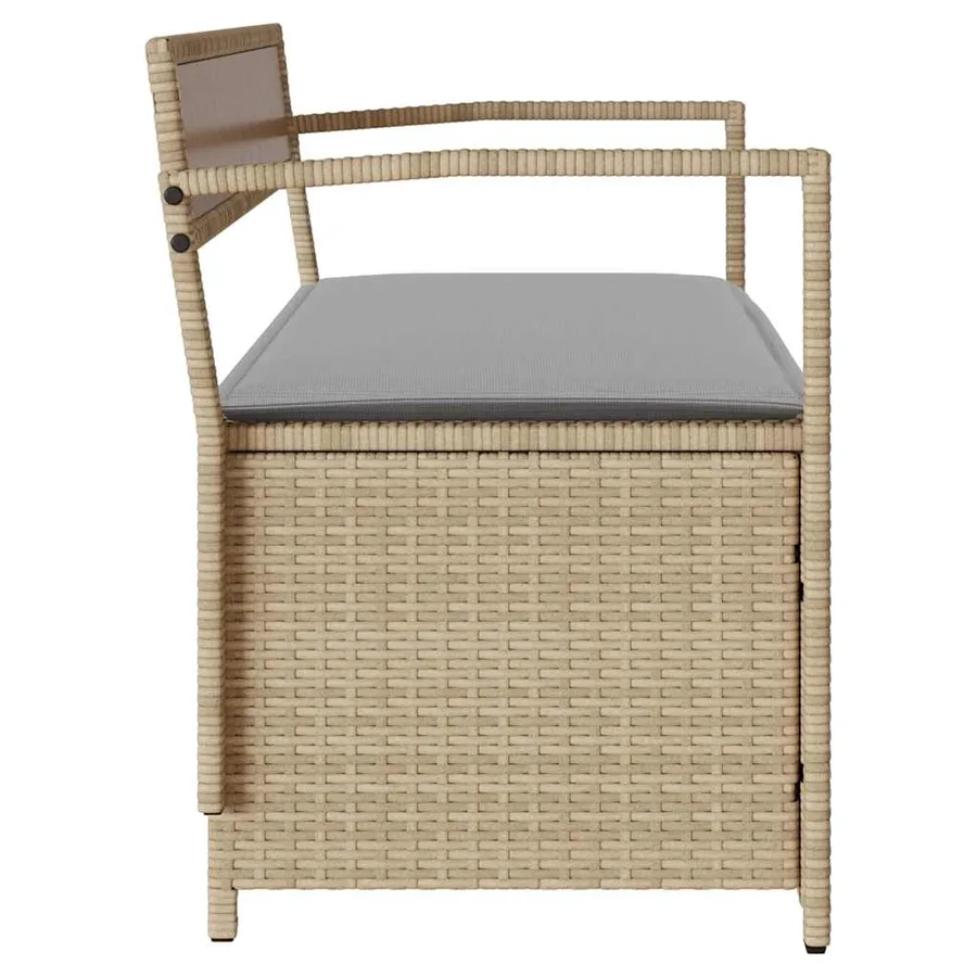 Banc de rangement de jardin avec coussin beige résine tressée - 5