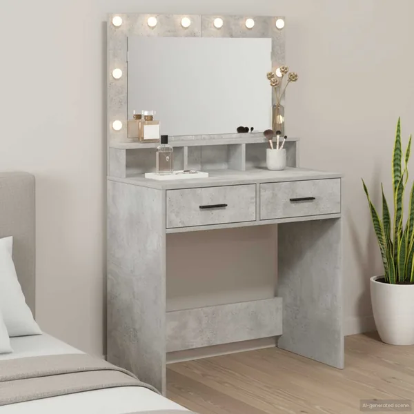 Table de Toilette Gris béton 79 x 41 x 135 cm Bois d'ingénierie