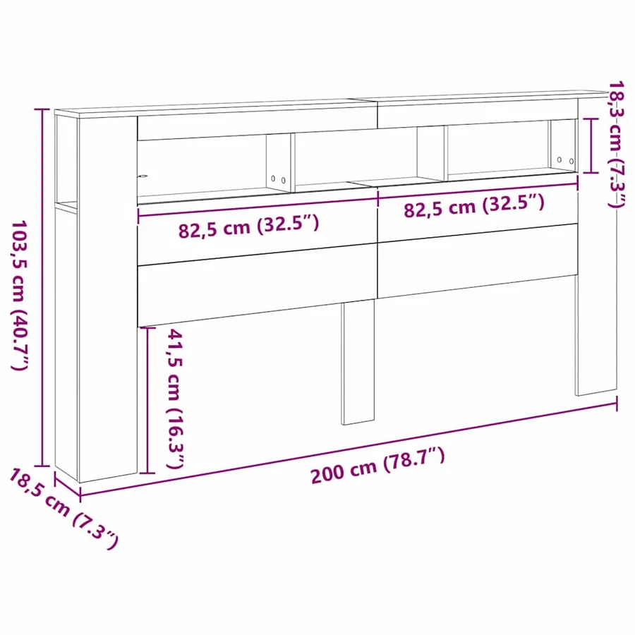 Tête de lit LED avec étagère Chêne noir 200 x 18,5 x 103,5 cm - 13
