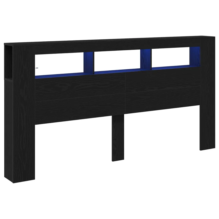 Tête de lit LED avec étagère Chêne noir 200 x 18,5 x 103,5 cm - 2