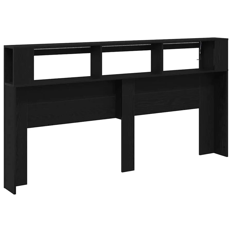 Tête de lit LED avec étagère Chêne noir 200 x 18,5 x 103,5 cm - 9