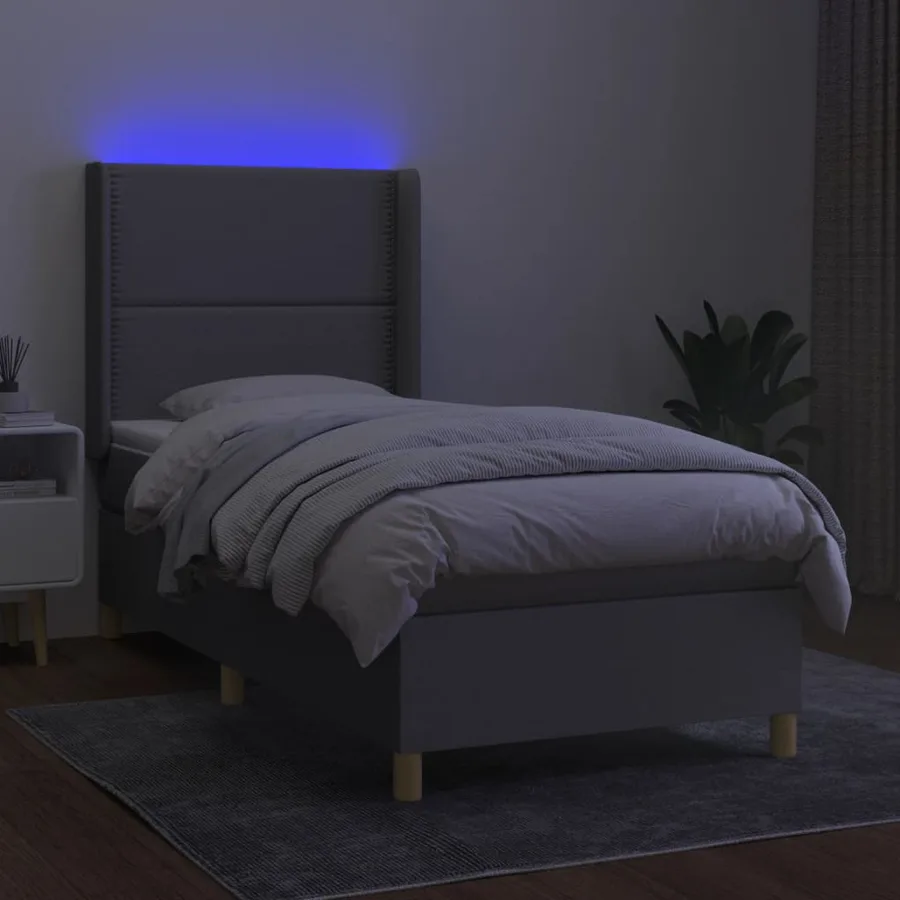 Sommier à lattes de lit matelas LED Gris clair 90x190cm Tissu - 3