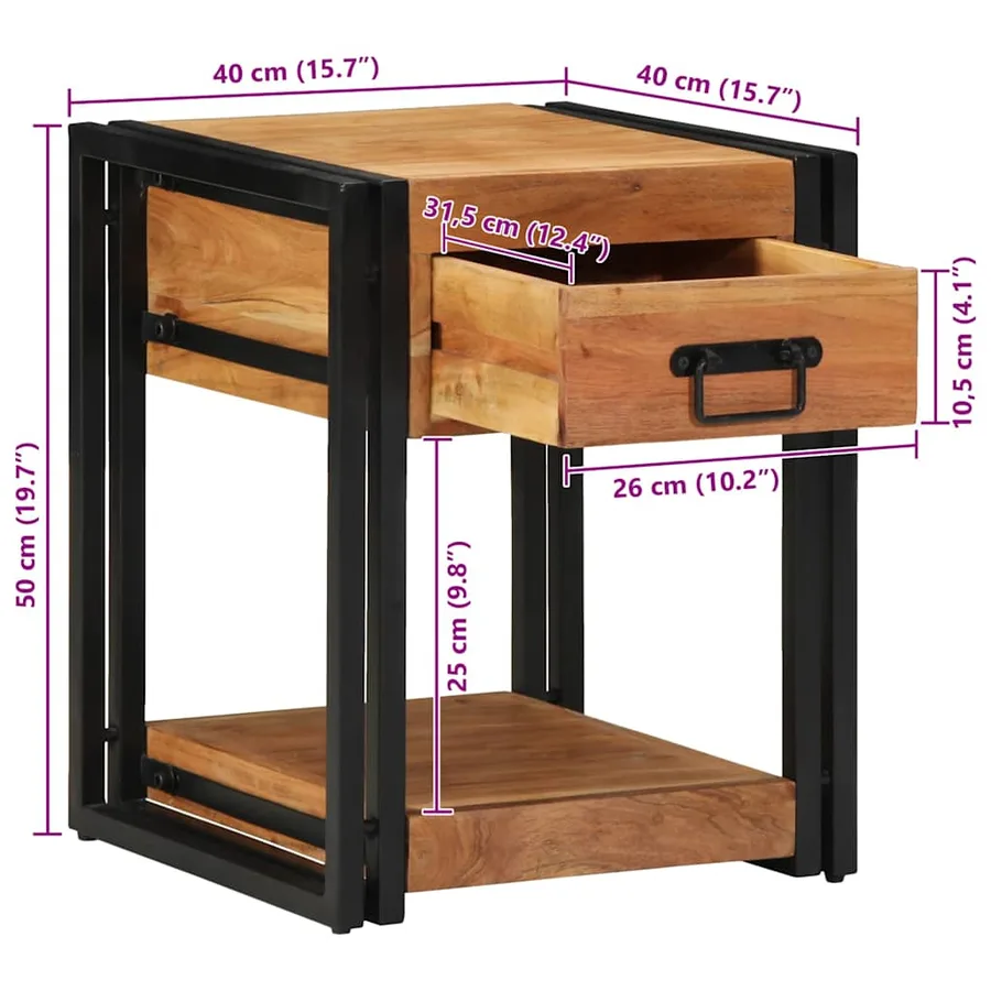 Cabinet de chevet Marron 40 x 40 x 50 cm Bois d'Acacia Massif - 13