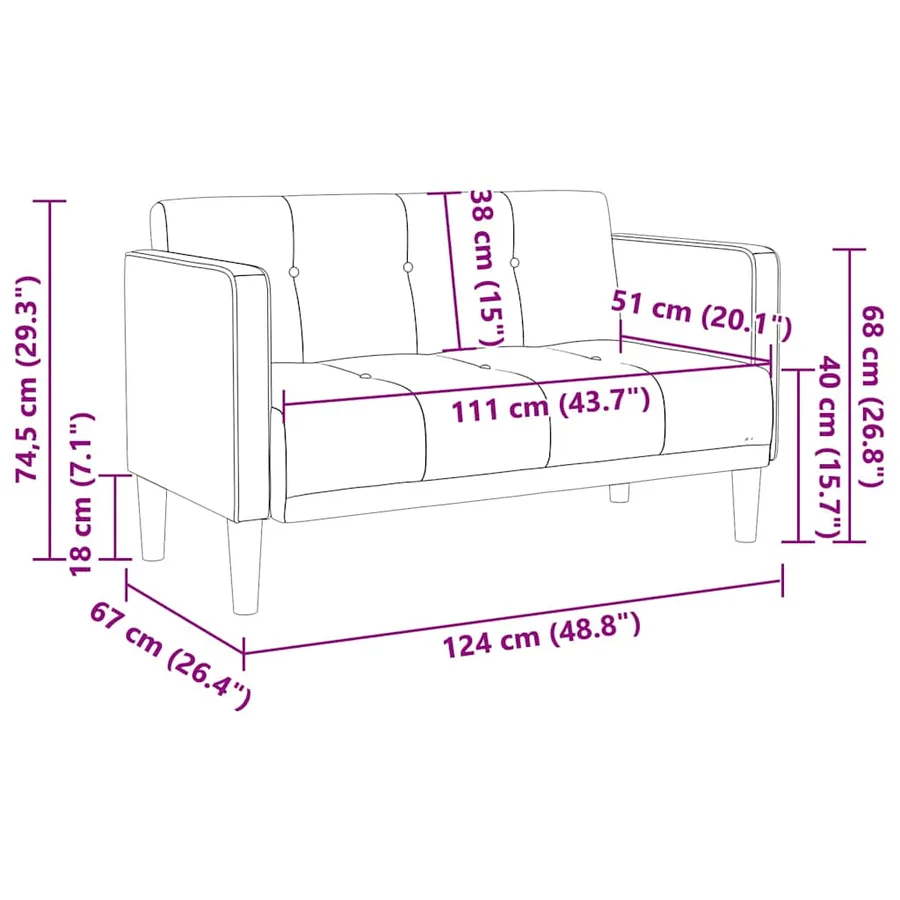 Canapé deux places gris clair 111 cm en tissu - 8