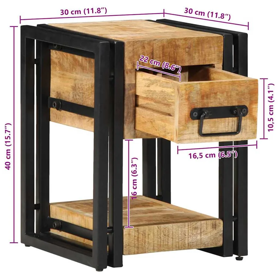 Cabinet de chevet Marron 30 x 30 x 40 cm Bois de mangue massif - 13