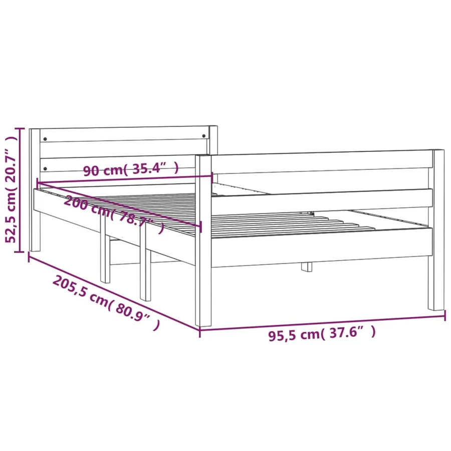 Cadre de lit sans matelas blanc 90x200 cm bois de pin massif - 8