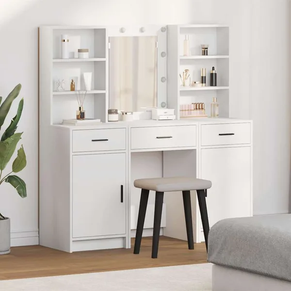 Ensemble de table de maquillage avec LED avec porte 3 pcs Blanc