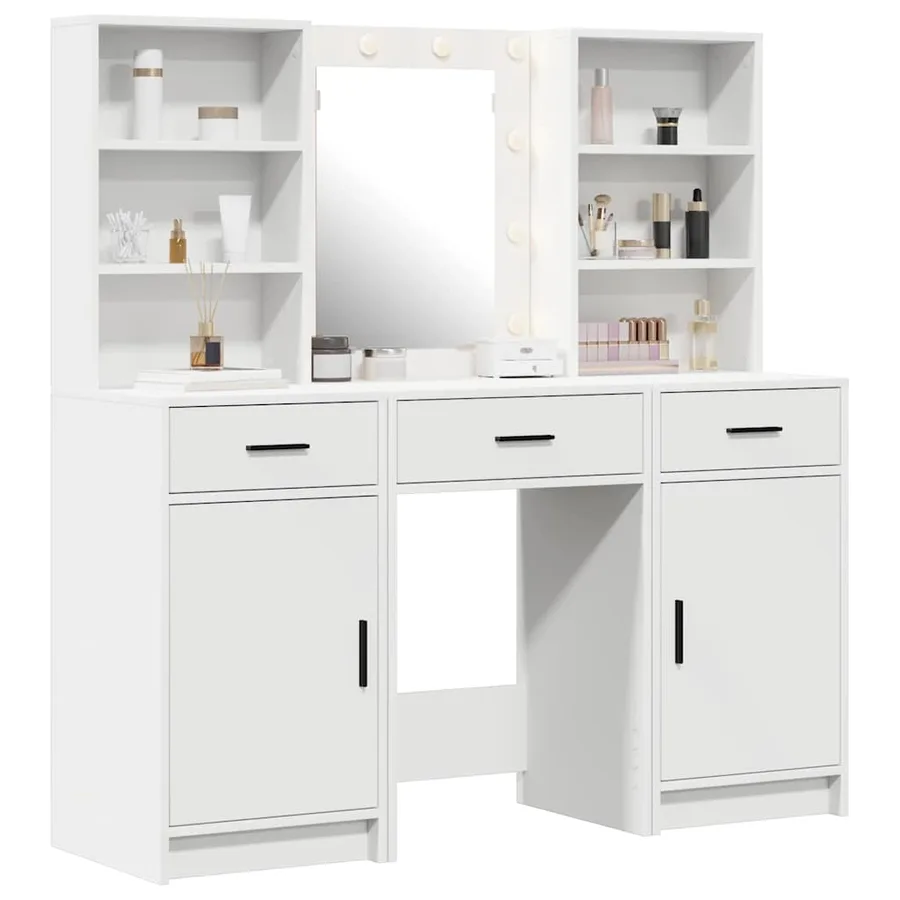 Ensemble de table de maquillage avec LED avec porte 3 pcs Blanc - 3