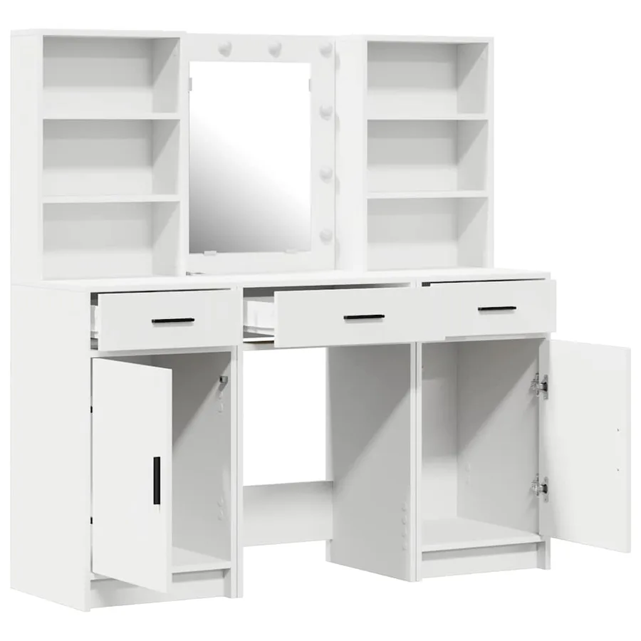Ensemble de table de maquillage avec LED avec porte 3 pcs Blanc - 7