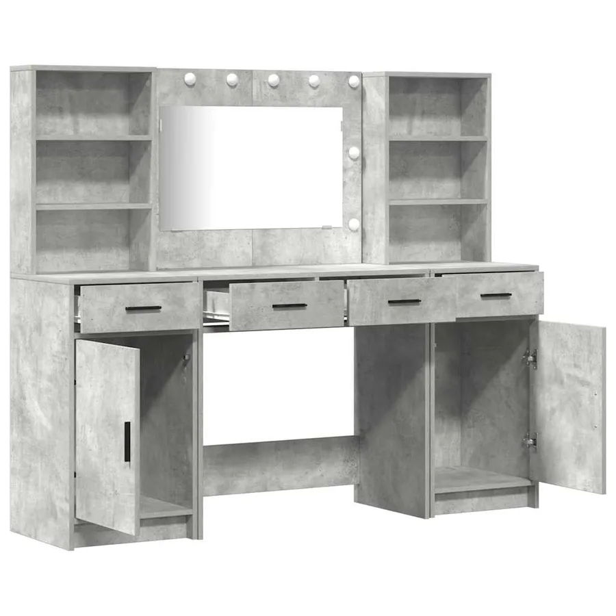 Ensemble de table de maquillage avec LED 3 pcs Gris béton - 7